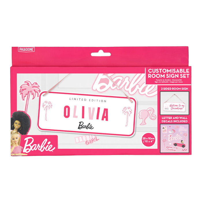 Paladone Letrero Barbie Personalizable para Dormitorio, 25x10 cm en Metal Reversible con Pegatinas