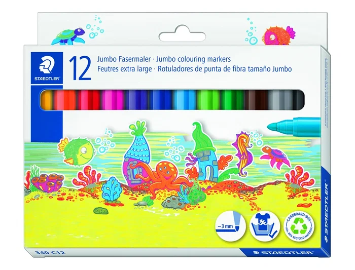 Staedtler Rotulador Jumbo Color Trazo 3 mm Estuche 12 Unidades Colores Surtidos