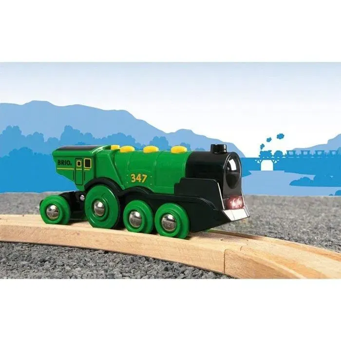 Brio World 33593 Potente Locomotora Verde a Baterías Juguete de Madera