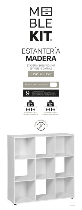 Inde Estantería Cubo 9 Compartimentos Moblekit, Mueble de Almacenaje 91.2 x 29.7 x 91.2 cm Inde Estantería Cubo 9 Compartimentos Moblekit, Mueble de Almacenaje 91.2 x 29.7 x 91.2 cm