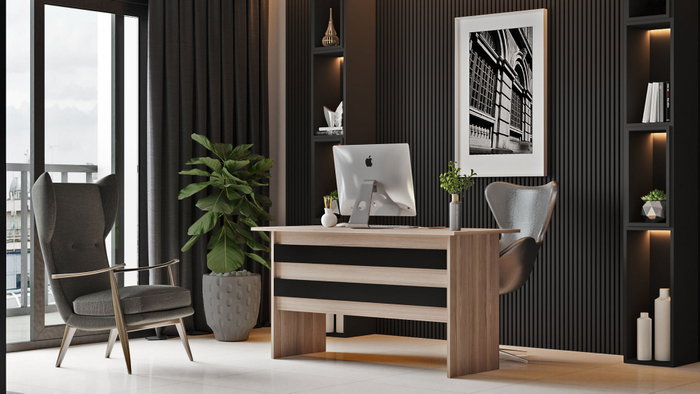 Hanah Home Mesa de Estudio Moderna Roble y Negro Vo1-Ob 140x60x73.8cm