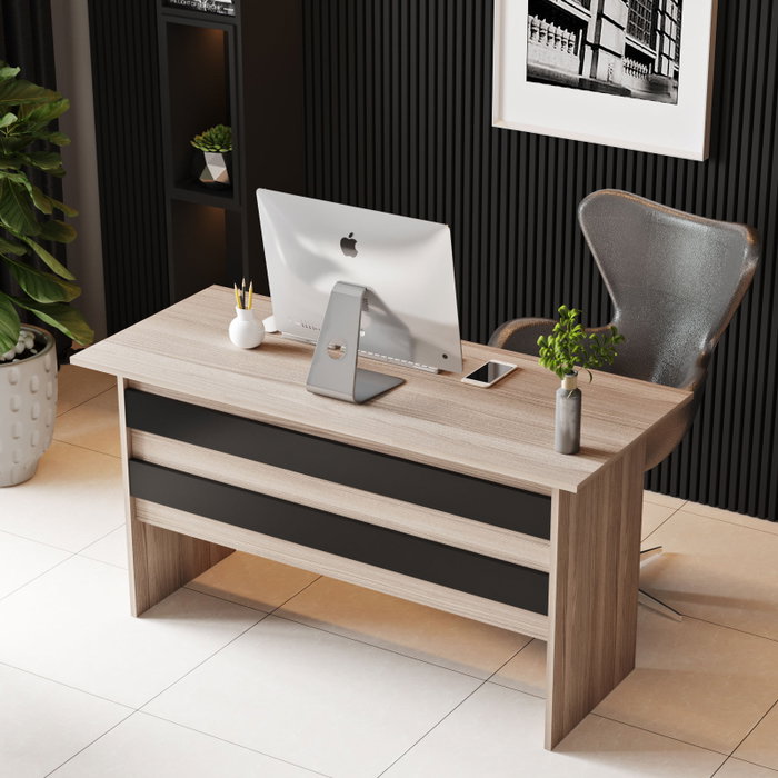 Hanah Home Mesa de Estudio Moderna Roble y Negro Vo1-Ob 140x60x73.8cm