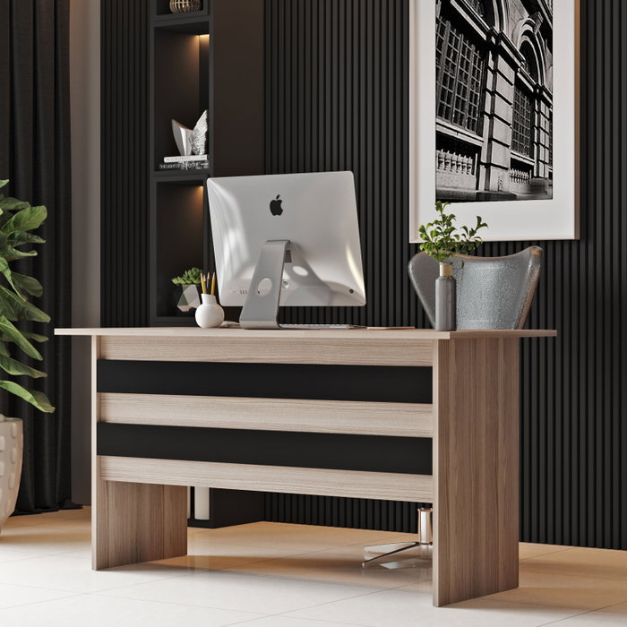 Hanah Home Mesa de Estudio Moderna Roble y Negro Vo1-Ob 140x60x73.8cm