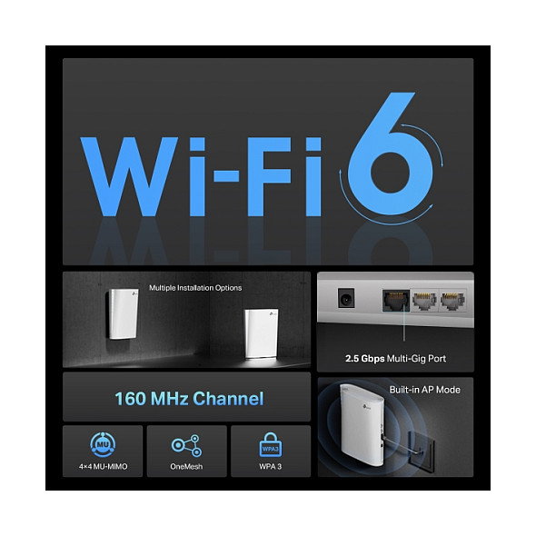 TP-Link RE6000XD AX6000 Wi-Fi Mesh Extender/Amplificador de Rango Doble Banda, Wi-Fi 6, hasta 6000 Mbps, 3 Puertos LAN, Blanco