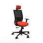 Silla de oficina Yunquera con mecanismo Sincro tapizada con Tela color Naranja oscuro y malla color Negro. Equipada con lumbar 1D, Brazos 1D, Cabecero 1D y Ruedas 65mm nailon