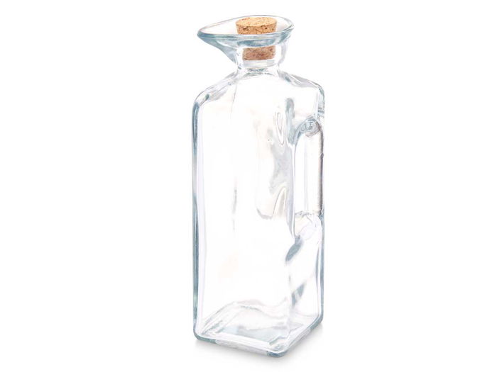 Vivalto Aceitera Cuadrada de Vidrio con Asa y Tapón de Corcho - 330 ml - 6x19x6 cm, Transparente (Set de 24)