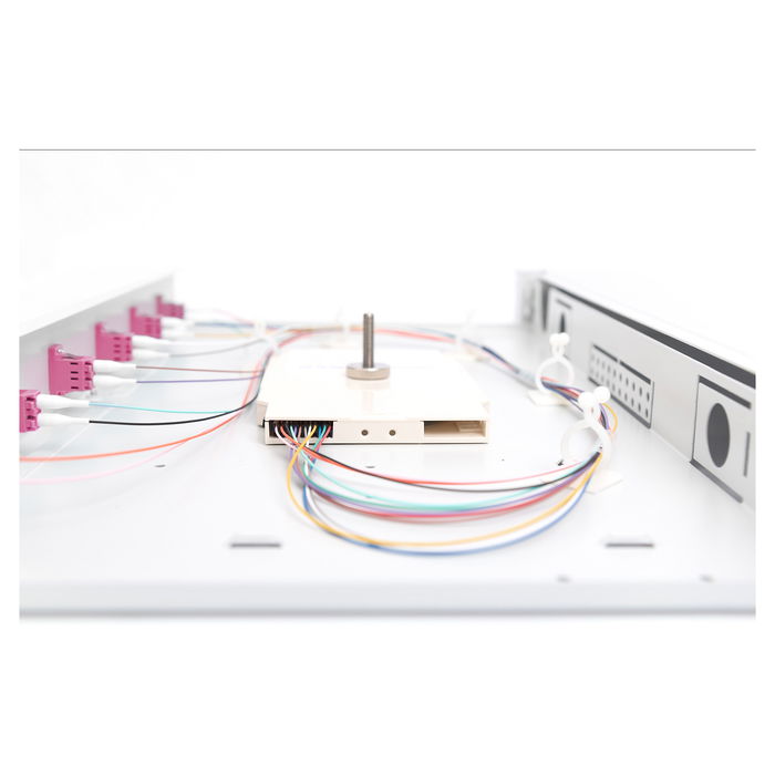 Digitus LWL Spleißbox 1HE bestückt 6x LC DX OM4 grau - Caja de empalme de fibra óptica 1U, Acero, Gris