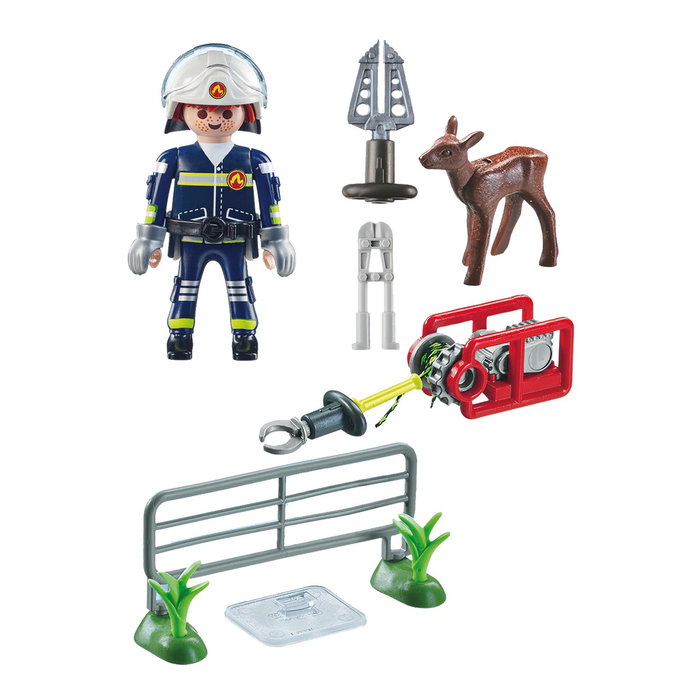 Playmobil Misión Bomberos: Rescate Animal 71467, Set de Juego con Bombero y Cervatillo para Niños +4 Años