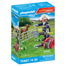 Playmobil Misión Bomberos: Rescate Animal 71467, Set de Juego con Bombero y Cervatillo para Niños +4 Años