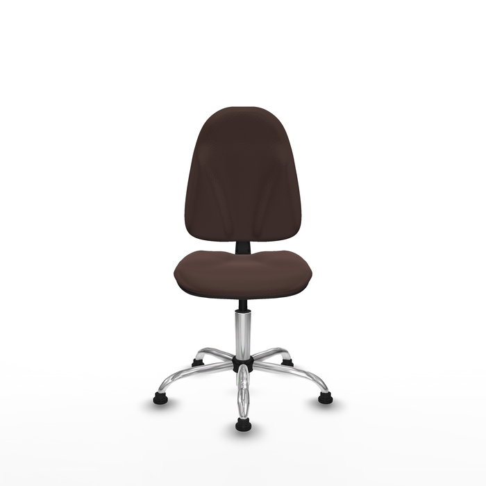 Silla de oficina Algarra con mecanismo Contacto permanente básico tapizada con Similpiel color Marrón oscuro. Equipada con Base cromada, Sin brazosy Topes