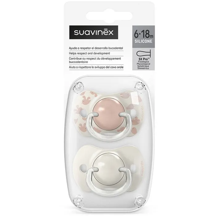 Suavinex Chupetes Birdies SX Pro - Juego de 2 Unidades Simétricas - Para Bebés de 6 a 18 Meses - Color Rosa