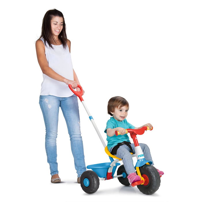 Feber Baby Trike 8/12810 - Triciclo para Niños Mayores de 12 Meses con Estructura Metálica, Cinturón de Seguridad, Asa Regulable, Embrague Manual y Volquete