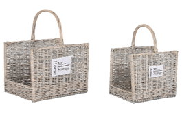 DKD Home Decor Set de 2 Leñeras de Mimbre Natural 47x35x54 cm