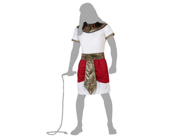 Disfraz Hombre Adulto Faraón Egipcio Rojo Túnica Cinturón Accesorio Cuello Tallas M-L
