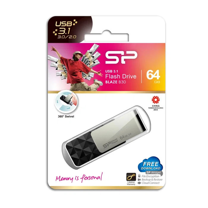 Silicon Power Blaze B30 - Unidad Flash USB 64GB, USB 3.2 Gen 1 (3.1 Gen 1), Color Negro, Sin Tapa