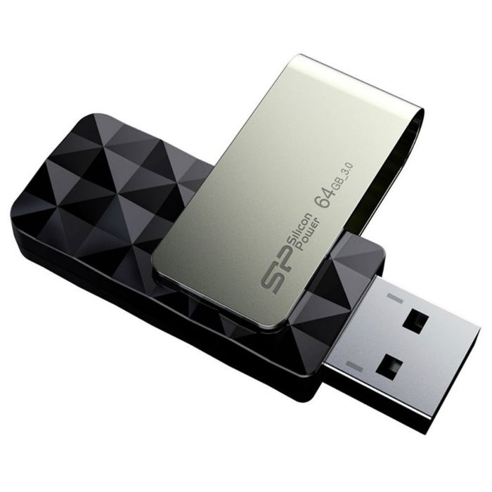 Silicon Power Memoria USB Blaze B30 64GB USB 3.1 Gen 1 Giratoria sin Tapa, Negro - Recuva y SP-Widget Incluidos, Compatible con USB 3.0/2.0