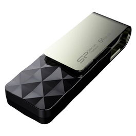 Silicon Power Memoria USB Blaze B30 64GB USB 3.1 Gen 1 Giratoria sin Tapa, Negro - Recuva y SP-Widget Incluidos, Compatible con USB 3.0/2.0