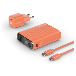 RealPower PB-10000 Power Bank Portátil de 10000 mAh Naranja - Carga Rápida 20 W, USB-C, Triple Puerto