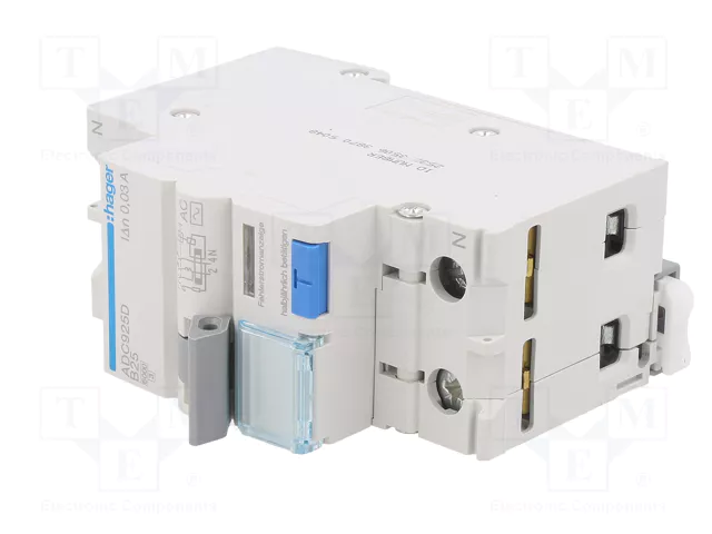 HAGER RCBO Interruptor de diversas marchas 25A 30mA 240VAC 1+N
