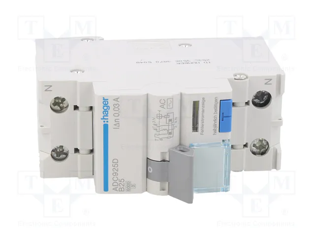 HAGER RCBO Interruptor de diversas marchas 25A 30mA 240VAC 1+N