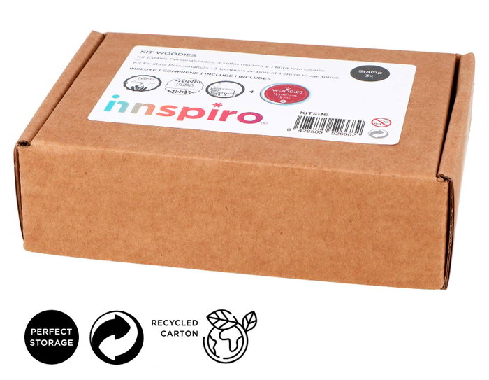 Innspiro Kit de 3 Sellos de Madera Exlibris con Tinta Rojo Oscuro
