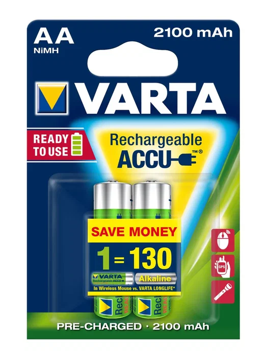 Varta Longlife Power AA HR6 2100mAh - Batería recargable NiMH 1.2V, 2 unidades, Estándar
