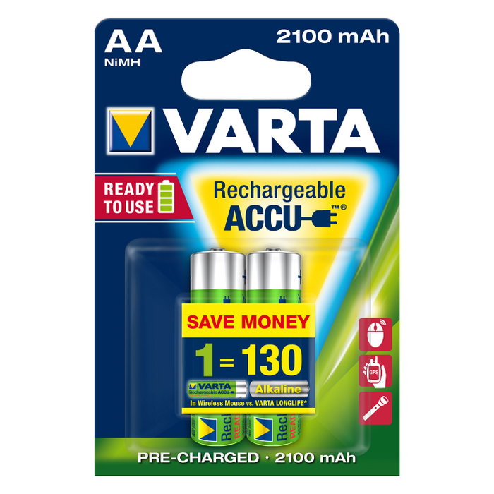 Varta Pilas recargables AA Ready2Use 2100 mAh (Pack de 2) Varta Pilas recargables AA Ready2Use 2100 mAh (Pack de 2)