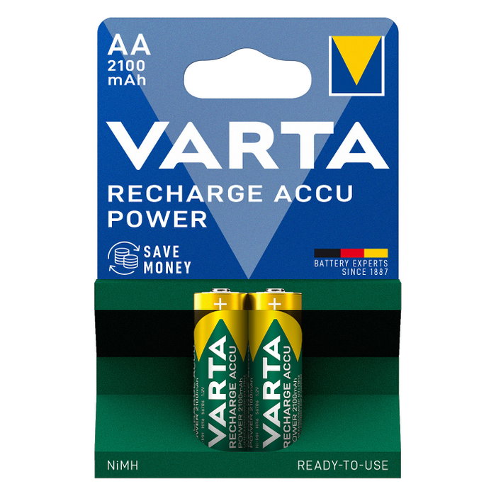 Varta Pilas Recargables AA Accu power 2100 mAh (Pack de 2) de 1,2V con tecnología NiMH Varta Pilas Recargables AA Accu power 2100 mAh (Pack de 2) de 1,2V con tecnología NiMH