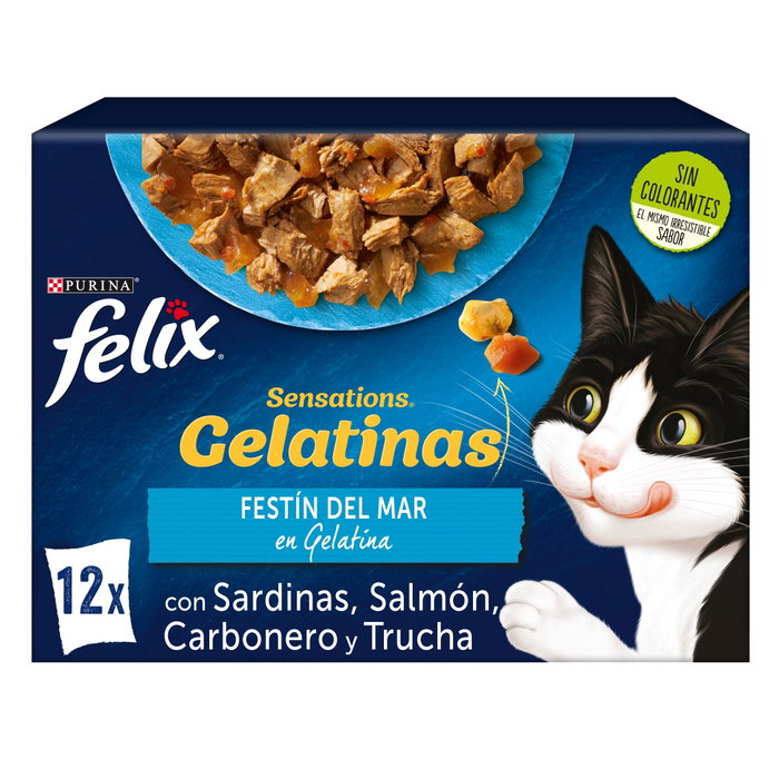 Purina Felix Sensations Sabor Mar Jelly 6x12x85g Comida Gato 100% Completa Omega 6