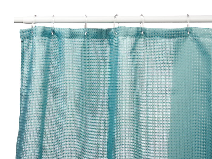 Berilo Cortina de Baño de Poliéster, Patrón de Puntos Verde y Azul, Medidas 180 x 180 cm (Set de 12)