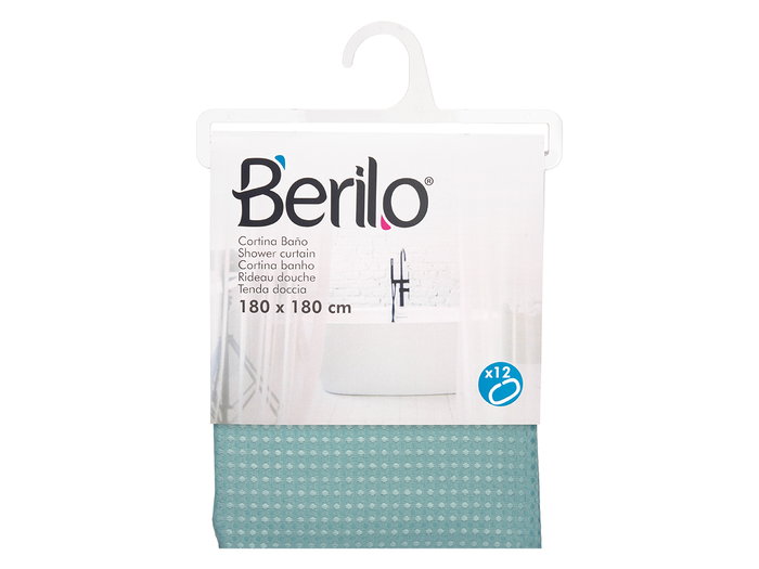 Berilo Cortina de Baño de Poliéster, Patrón de Puntos Verde y Azul, Medidas 180 x 180 cm (Set de 12)