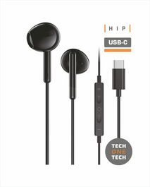 Auriculares Tech-One-Tech Eartech De Boton Con Conector Usb-C Microfono Integrado Negro