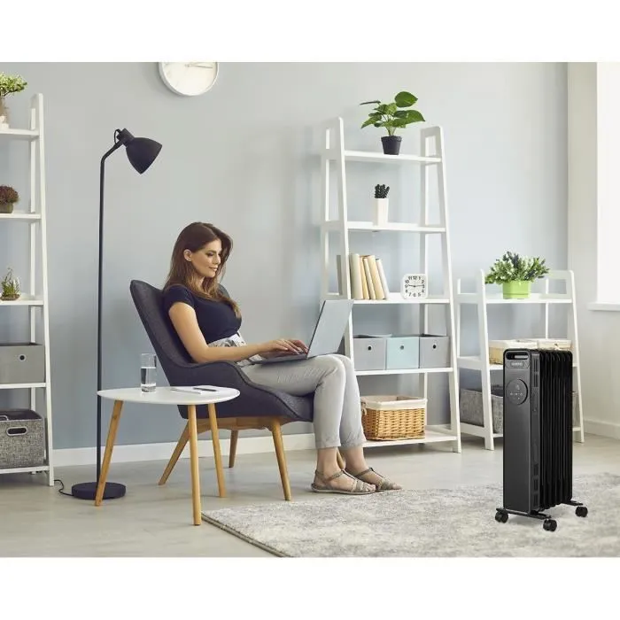 Oceanic Radiador eléctrico de baño de aceite 2500W, 13 elementos, Termostato electrónico, Mando a distancia, Temporizador 24H, Seguridad antivuelco, Negro Oceanic Radiador eléctrico de baño de aceite 2500W, 13 elementos, Termostato electrónico, Mando a distancia, Temporizador 24H, Seguridad antivuelco, Negro