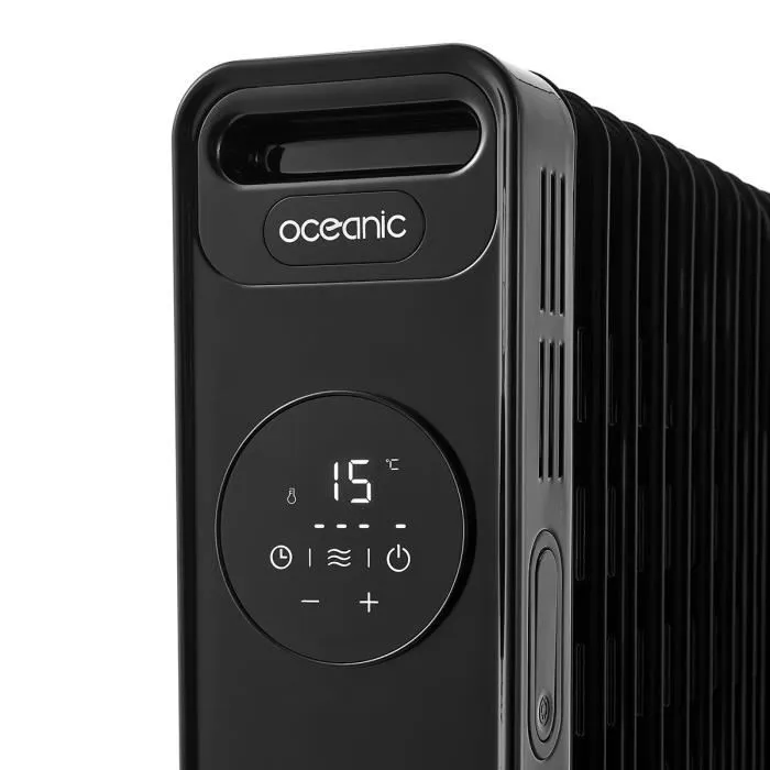Oceanic Radiador eléctrico de baño de aceite 2500W, 13 elementos, Termostato electrónico, Mando a distancia, Temporizador 24H, Seguridad antivuelco, Negro Oceanic Radiador eléctrico de baño de aceite 2500W, 13 elementos, Termostato electrónico, Mando a distancia, Temporizador 24H, Seguridad antivuelco, Negro