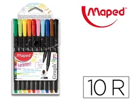 Maped Rotuladores Graph'Peps Fine Liner de Punta de Metal 0.4 mm, Colores Surtidos, Estuche de 10 Unidades