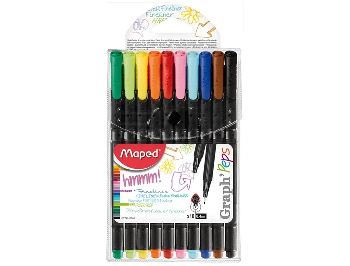 Maped Rotuladores Graph'Peps Fine Liner de Punta de Metal 0.4 mm, Colores Surtidos, Estuche de 10 Unidades