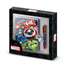 Karactermania Pack Avengers Diario A5 con Candado y Bolígrafo 6 Colores 24x23x2,5cm