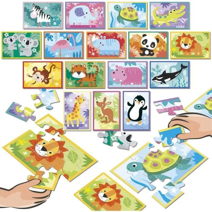 Educa Puzzle Battle Jr Animales EDU1747456973337 - 16 Puzzles de 9 Piezas Cada Uno - Para Niños a partir de 4 Años