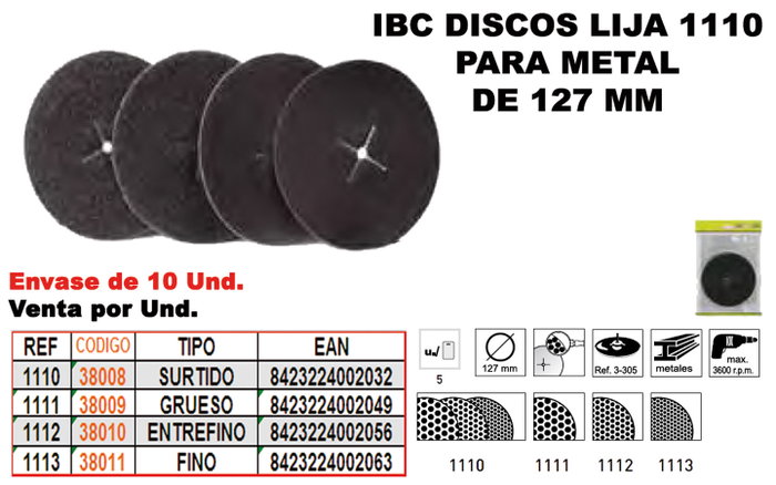 IBC FINSTOCK 1-112 5 Discos de Lija 127mm para Metal Entrefinos IBC FINSTOCK 1-112 5 Discos de Lija 127mm para Metal Entrefinos