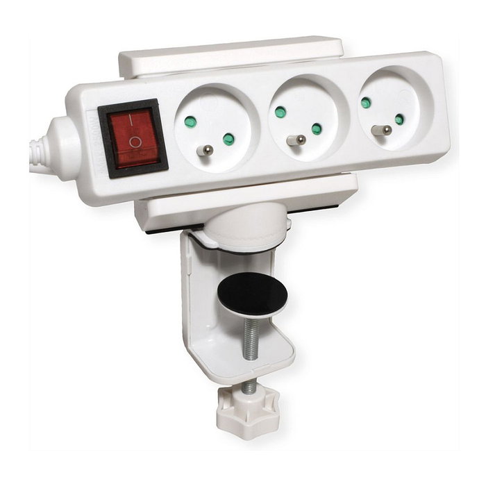 VALUE 19.99.3231 Abrazadera de Escritorio Giratoria 360 para Regleta, Soporte Pasivo con Gestión de Cables, Blanco, 100 x 172 x 61 mm