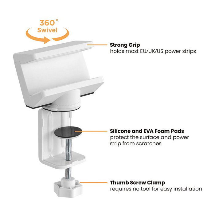 VALUE 19.99.3231 Abrazadera de Escritorio Giratoria 360 para Regleta, Soporte Pasivo con Gestión de Cables, Blanco, 100 x 172 x 61 mm