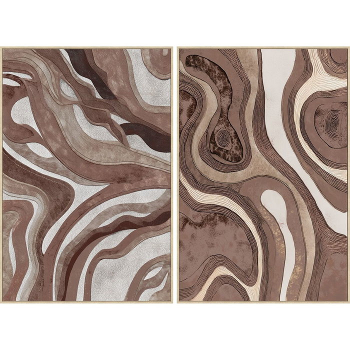 DKD Home Decor Set de 2 Cuadros Lienzo Moderno Marrón y Beige 82,5x4,5x122,5 cm