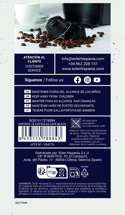 Quttin Soporte para 18 Cápsulas de Café Black (12 Unidades)