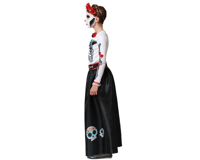 Halloween Disfraz de Catrina Esqueleto con Vestido y Rosas para Niña 5-6 Años - Traje Día de Muertos Infantil