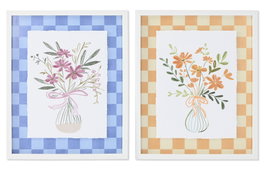 DKD Home Decor Cuadro de Cristal y Florero Surtido Azul y Amarillo