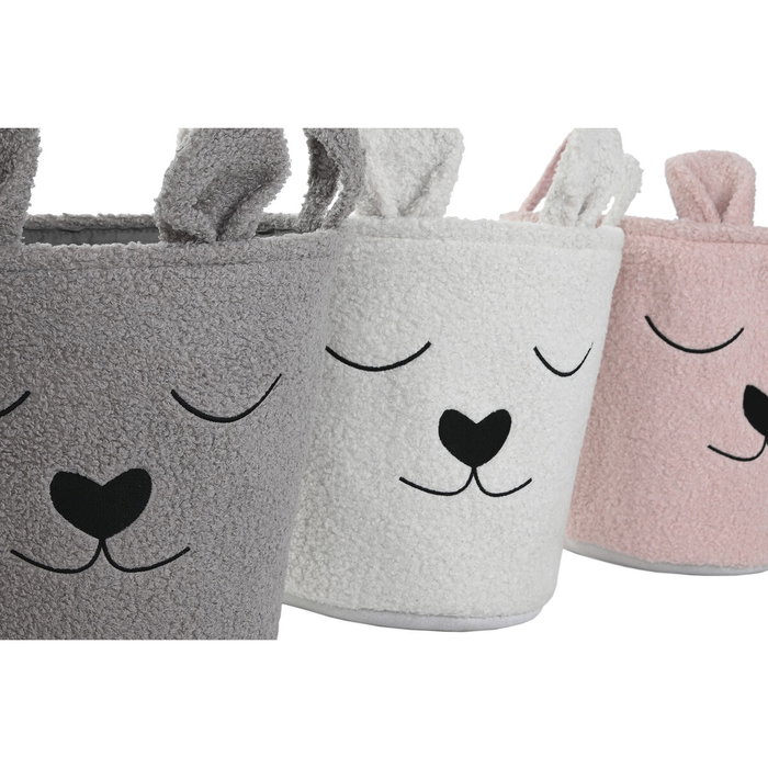 DKD Home Decor Set de 3 Cestas de Poliéster en Colores Beige, Marrón y Rosa