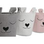 DKD Home Decor Set de 3 Cestas de Poliéster en Colores Beige, Marrón y Rosa
