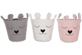 DKD Home Decor Set de 3 Cestas de Poliéster en Colores Beige, Marrón y Rosa