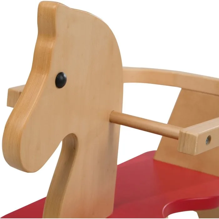 Roba Roba4005317210889 Caballito Balancín de Madera con Barra de Seguridad Extraíble, Color Natural y Rojo
