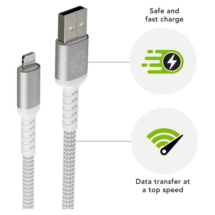 dbramante 1928 CB25ALGR7119 Cable USB-A a Lightning Blanco 2.5m